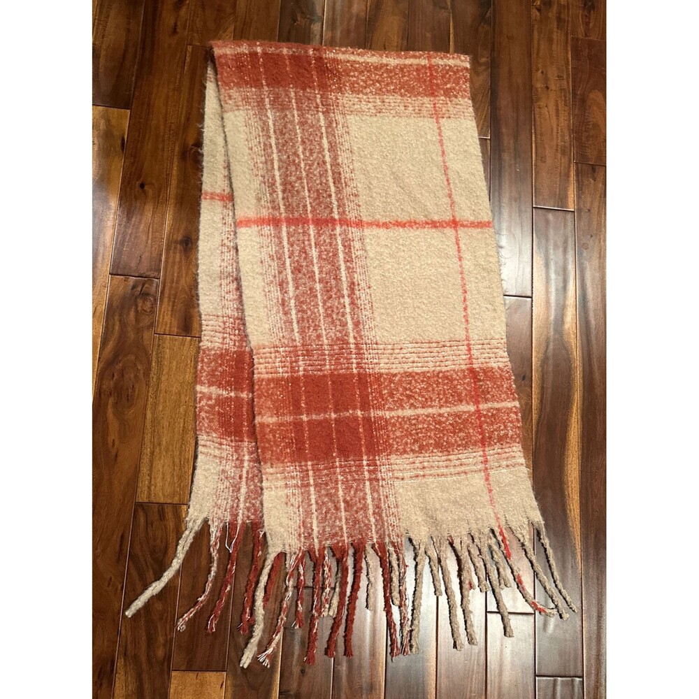 Women’s Blanket Scarf Wrap Time And Tru Orange Tan Brown Large Soft Fringe - Picture 5 of 10